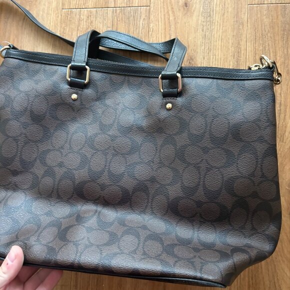 Coach Peyton Signature Pleated Tote Bag Shoulder Purse Brown Medium Size - Picture 6 of 9